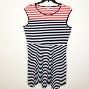 Draper James Coral and Navy Striped Sleeveless Mini Dress